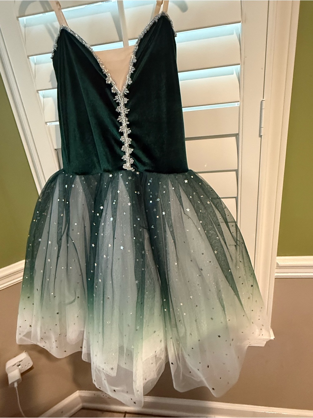 Weissman Dark Green Velvet and Star Tulle Dance Costume